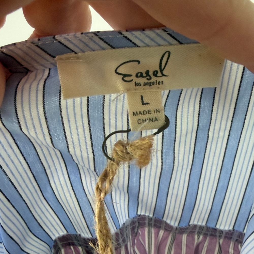 Easel 100% Cotton Stripe Shirt Top Large NWT - Picture 7 of 7